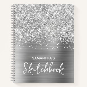 Cuaderno de bocetos Glam Plateado Brillante con no