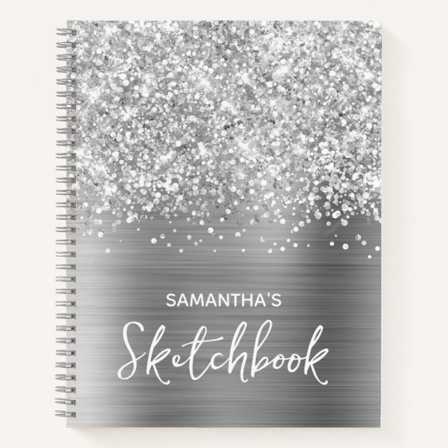 Cuaderno de bocetos Glam Plateado Brillante con no (Anverso)