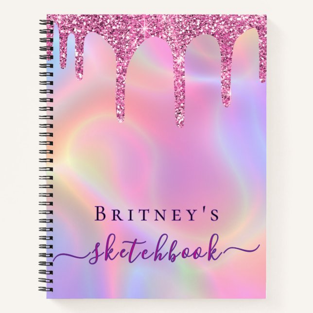 Cuaderno de bocetos holográfico gotas rosadas feme (Anverso)