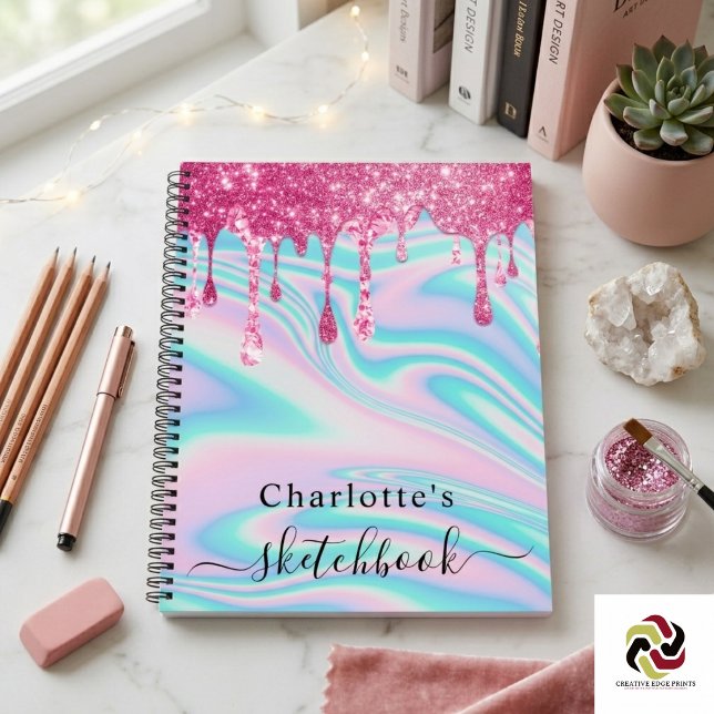 Cuaderno de bocetos Holográfico Pink Drips Girl  (Sketchbook Holographic Pink Drips Girl Notebook
)