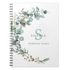 Cuaderno de bodas con monograma botánico de eucali