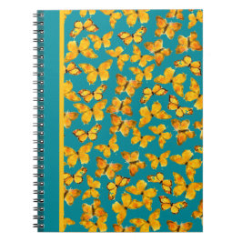 Cuaderno de bonito, mariposas doradas en Verde azu