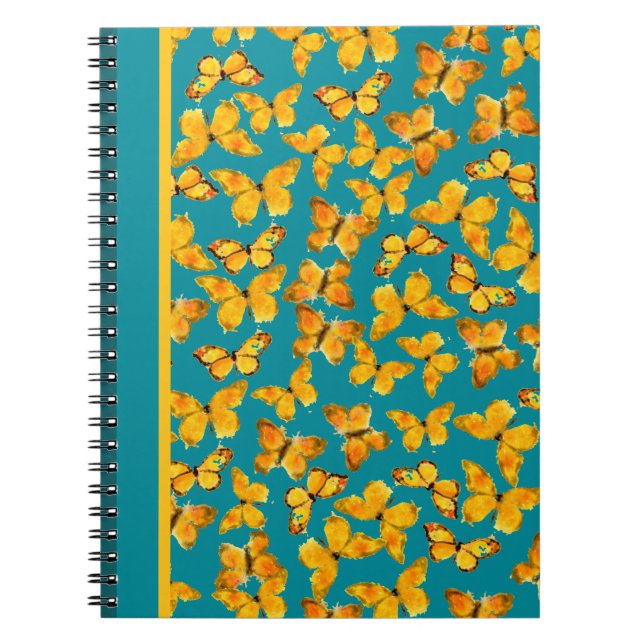 Cuaderno de bonito, mariposas doradas en Verde azu (Frente)