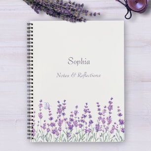 Cuaderno de borde floral lavanda acuarela púrpura