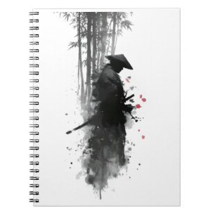 Cuaderno de bosque de bambú samurái con tinta japo