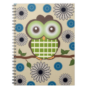 Cuaderno de búho marrón y verde personalizado lind