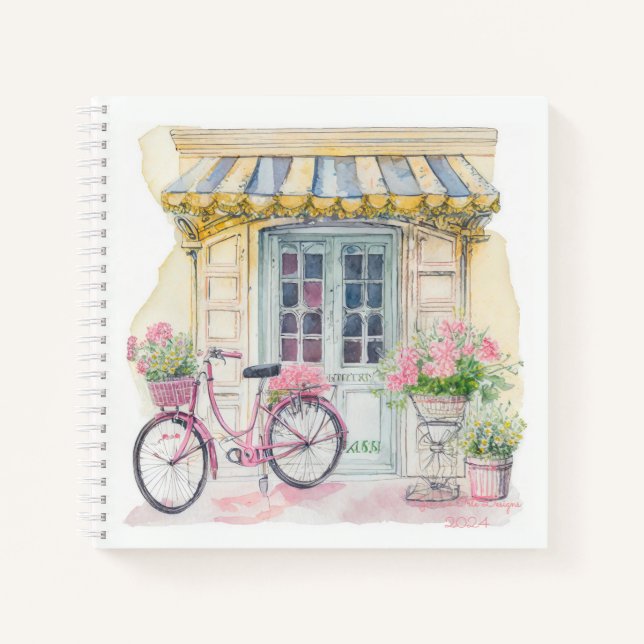 Cuaderno de bullet journal de bicicleta rosa en Pa (Anverso)