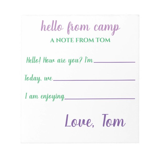 Cuaderno de campamento personalizado para niños (Frente)