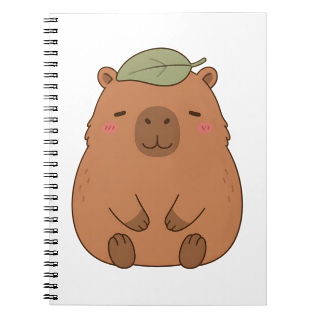 Cuaderno de capibara lindo con hoja verde en la ca (Frente)