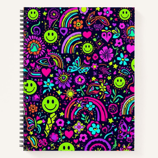 Cuaderno de Cara Sonriente Psicodélica Groovy - Re (Anverso)