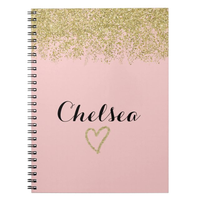 Cuaderno De Cascada Rosa Purpurina Rosa Y Oro (Frente)
