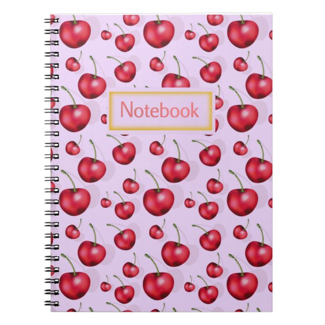Cuaderno de cerezas rosa estética patrón de frutas (Frente)