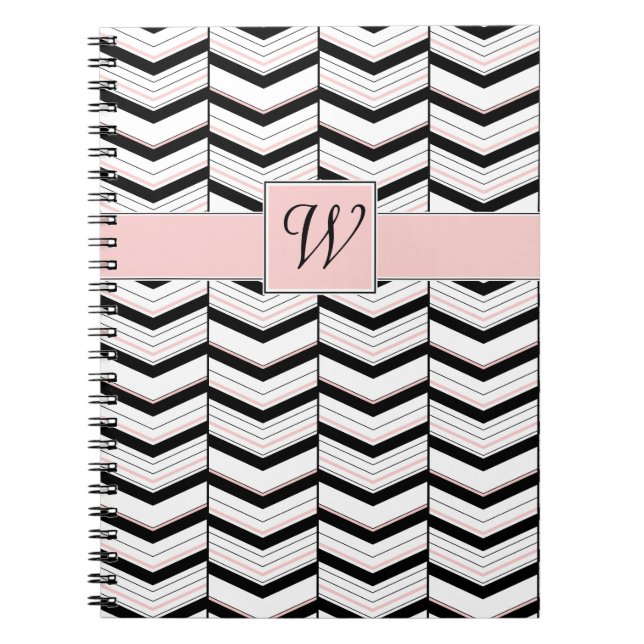 Cuaderno de Chevron Negro Blanco y Rubor (Frente)