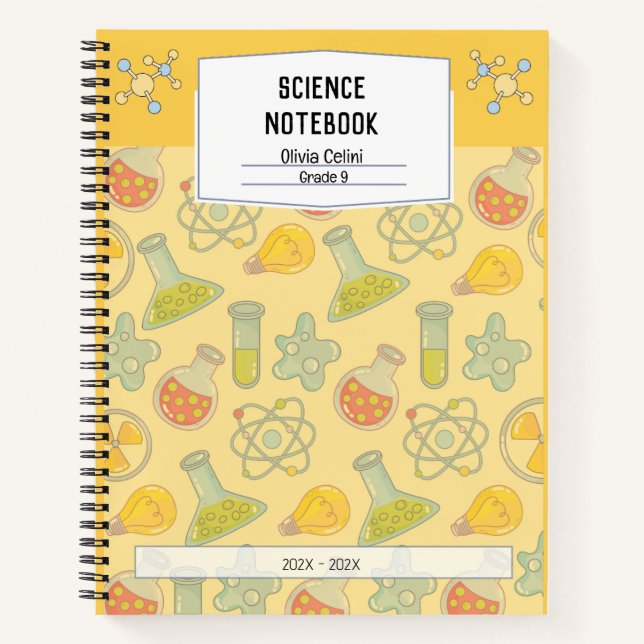 Cuaderno de ciencia divertido de color amarillo su (Anverso)