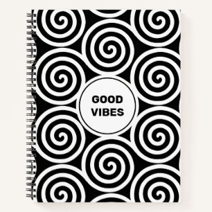 Cuaderno de círculos en espiral abstractos en blan