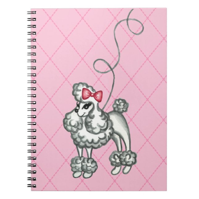 Cuaderno de clase escolar de poodle francés rosa r (Frente)