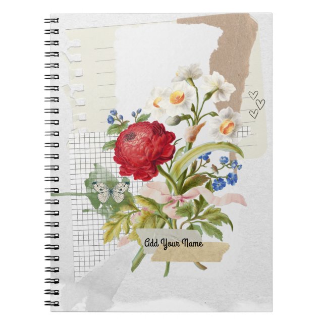 Cuaderno de Collage de Flores Vintage PERSONALIZAD (Frente)