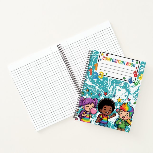 Cuaderno de composición de mármol teal para niños  (Interior)