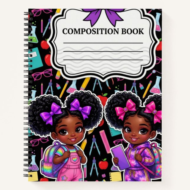 Cuaderno de composición mágica de niña negra (Anverso)