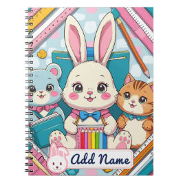 Cuaderno de conejito y gato lindo – Nombre editabl