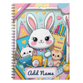Cuaderno de conejito y gatos lindo – Nombre editab
