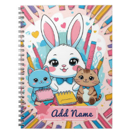 Cuaderno de conejito y gatos lindo – Nombre editab