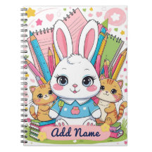 Cuaderno de conejito y gatos lindo – Nombre editab
