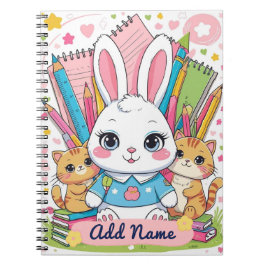 Cuaderno de conejito y gatos lindo – Nombre editab