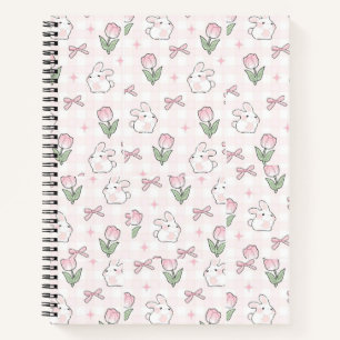 Cuaderno de conejito y tulipán con lazo rosa lindo