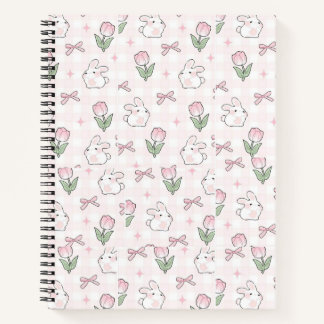 Cuaderno de conejito y tulipán con lazo rosa lindo