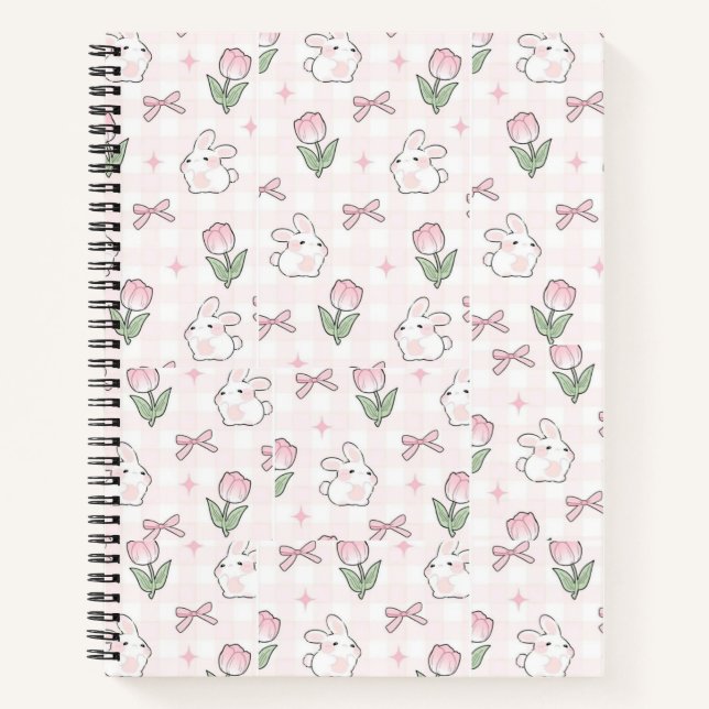 Cuaderno de conejito y tulipán con lazo rosa lindo (Anverso)