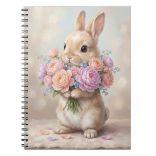 Cuaderno de conejo de acuarela vintage con ramo fl