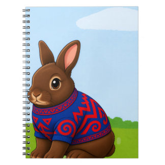 Cuaderno de conejo de chocolate con suéter estampa