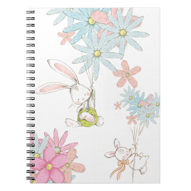 Cuaderno de conejos lindos con flores (Frente)