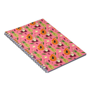 Cuaderno de coral con patrón de frutas tropicales