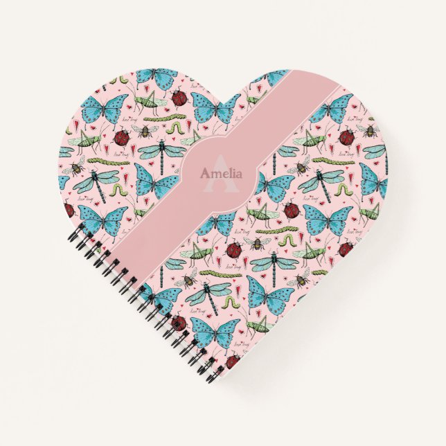 Cuaderno de corazón de insecto rosa sonrojado cara (Anverso)