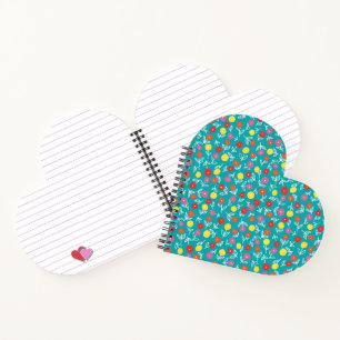 Cuaderno de corazón ditsy floral azul verdoso