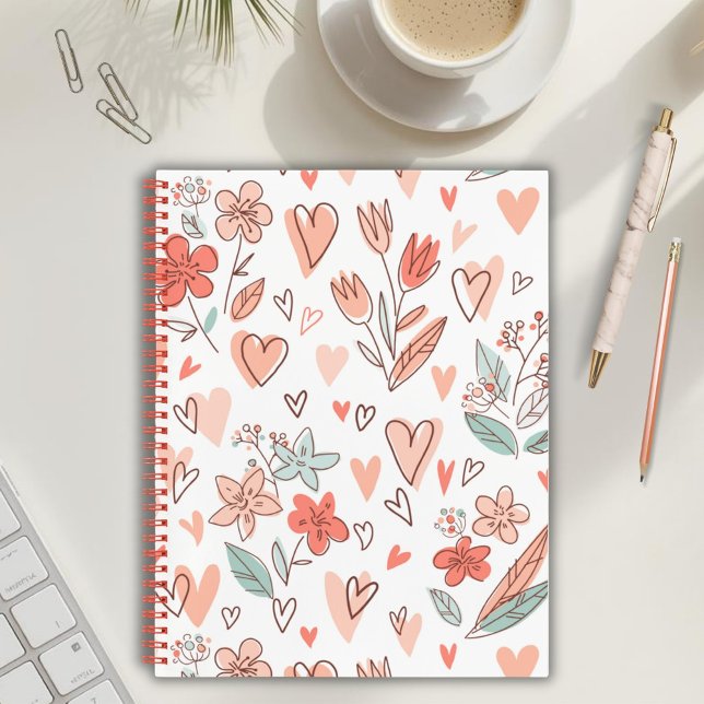 Cuaderno de Corazón Floral Marrón y Rosa (Subido por el creador)