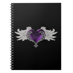 Cuaderno de Corazón Púrpura Gótico con Alas de Áng