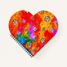 Cuaderno de Corazón Rosado Floral, Rojo y Blanco