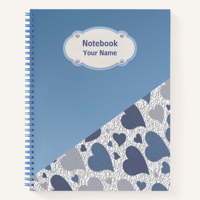 Cuaderno de corazones azules con patrón (Anverso)