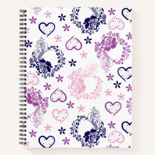 Cuaderno de Corona Floral Elegante y Corazones Rom