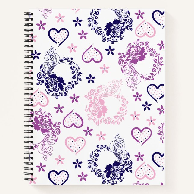 Cuaderno de Corona Floral Elegante y Corazones Rom (Anverso)