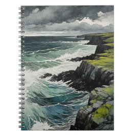 Cuaderno de costa con olas agitadas verde salvaje