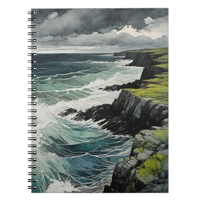 Cuaderno de costa con olas agitadas verde salvaje (Frente)