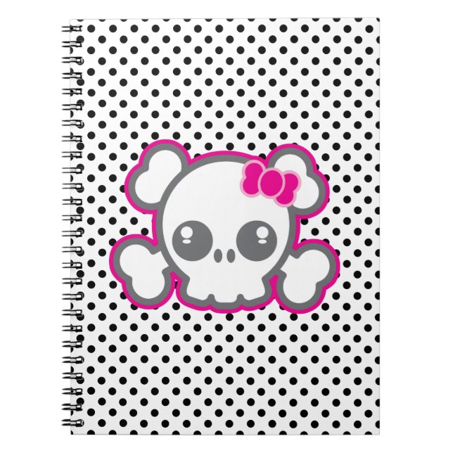 Cuaderno de cráneo de cinta rosada de Kawaii (Frente)