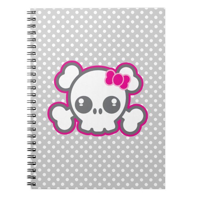 Cuaderno de cráneo de cinta rosada de Kawaii (Frente)