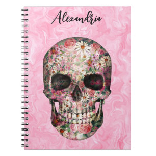 Cuaderno de cráneo floral boho rosa elegante