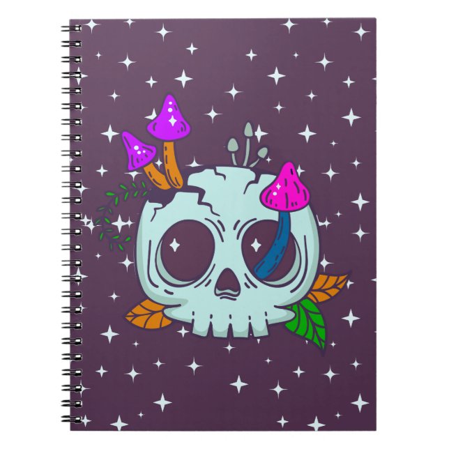 Cuaderno de cráneo y hongos de Kawaii, resistente (Frente)