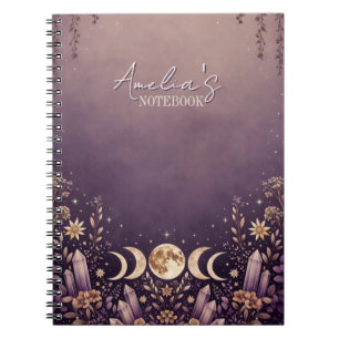 Cuaderno de Cristal de Fase Lunar Celeste Púrpura